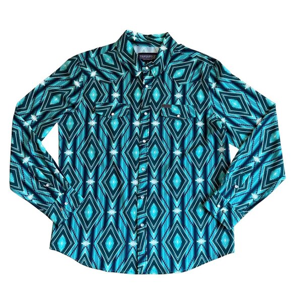 NEW Men's Panhandle Slim Turquoise Aztec Performance Pearl Snap Shirt (L) - Picture 1 of 5